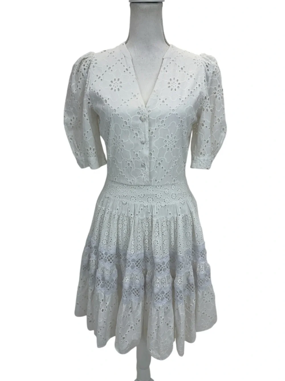 Maje Rayanette Guipure Skater Dress 36 White - Picture 2 of 16